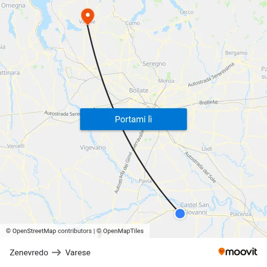 Zenevredo to Varese map