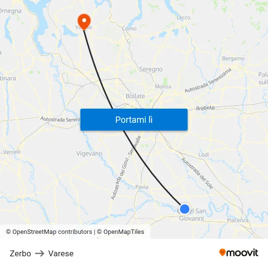 Zerbo to Varese map