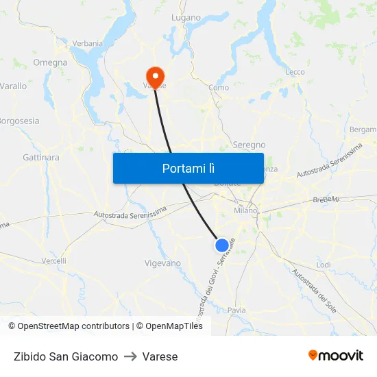 Zibido San Giacomo to Varese map
