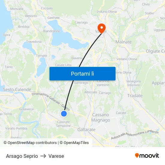 Arsago Seprio to Varese map