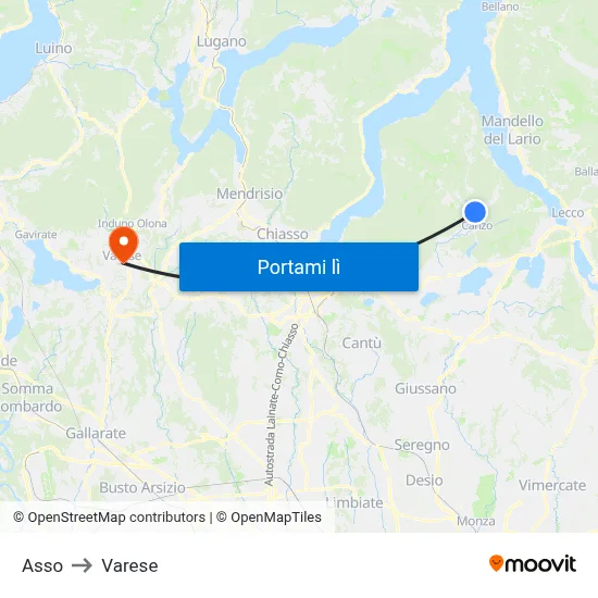 Asso to Varese map