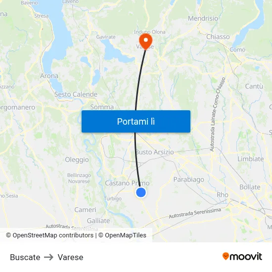 Buscate to Varese map