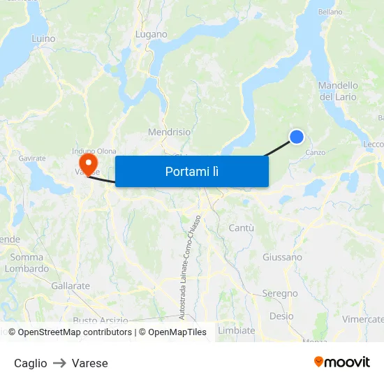 Caglio to Varese map