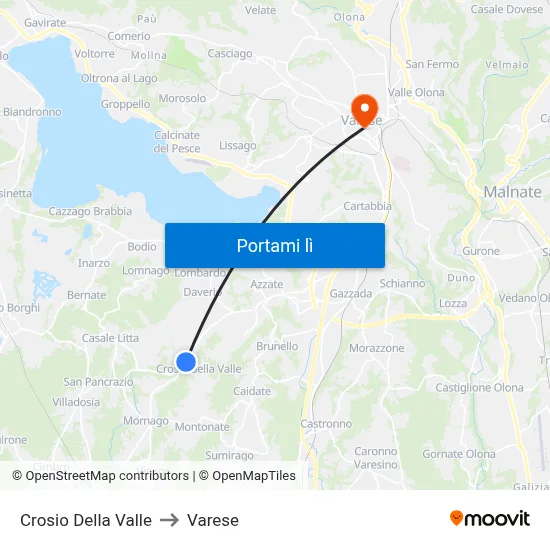 Crosio Della Valle to Varese map