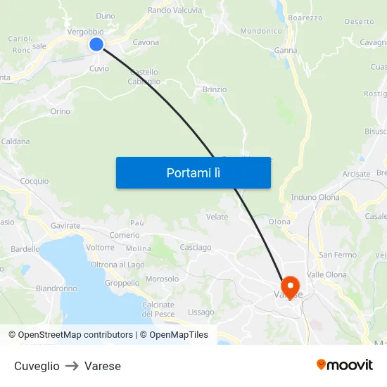 Cuveglio to Varese map
