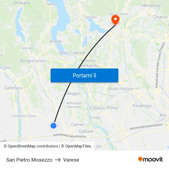San Pietro Mosezzo to Varese map