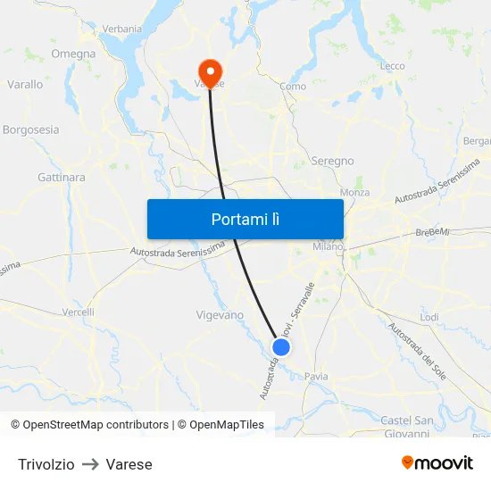 Trivolzio to Varese map