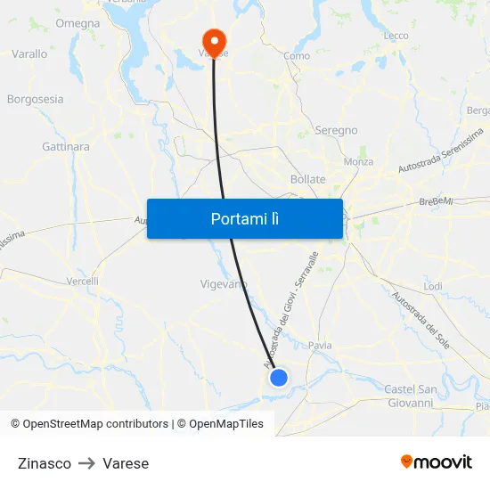 Zinasco to Varese map