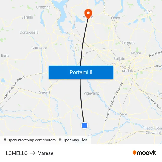 LOMELLO to Varese map