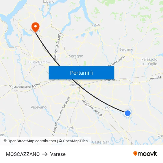 MOSCAZZANO to Varese map