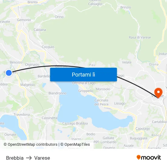 Brebbia to Varese map