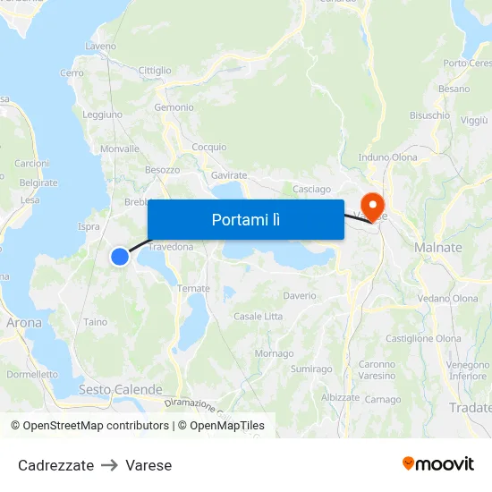 Cadrezzate to Varese map
