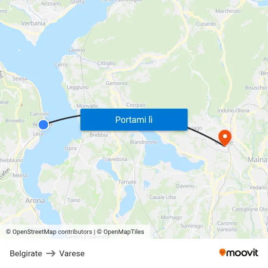 Belgirate to Varese map