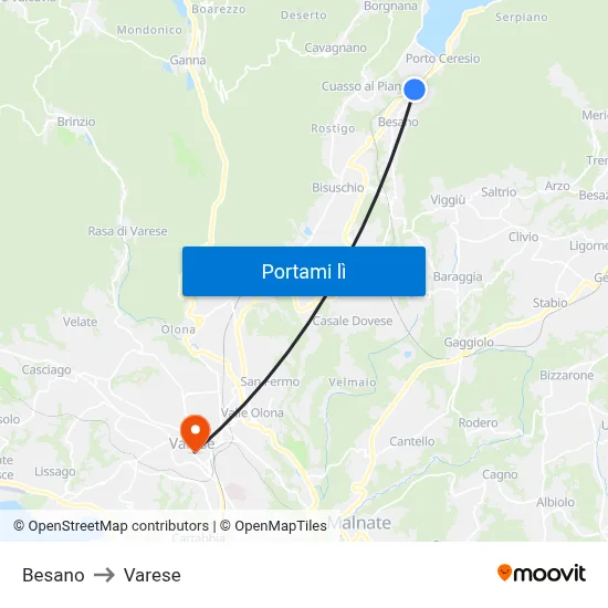 Besano to Varese map