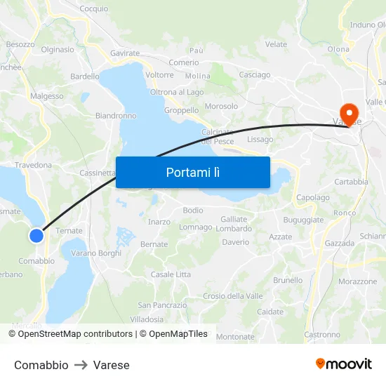 Comabbio to Varese map