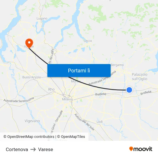 Cortenova to Varese map