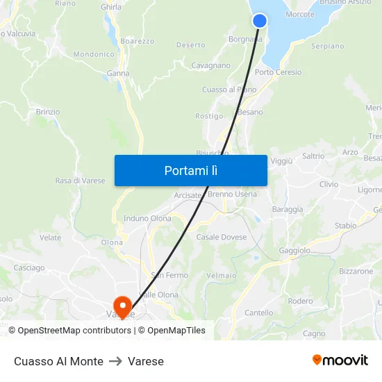 Cuasso Al Monte to Varese map