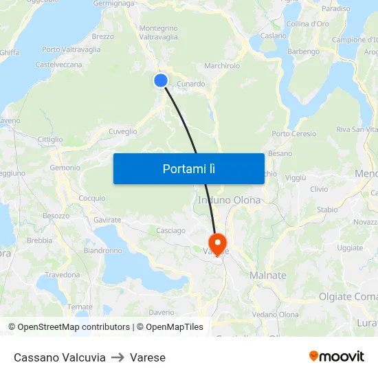Cassano Valcuvia to Varese map