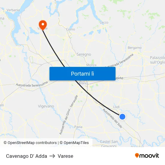Cavenago D' Adda to Varese map
