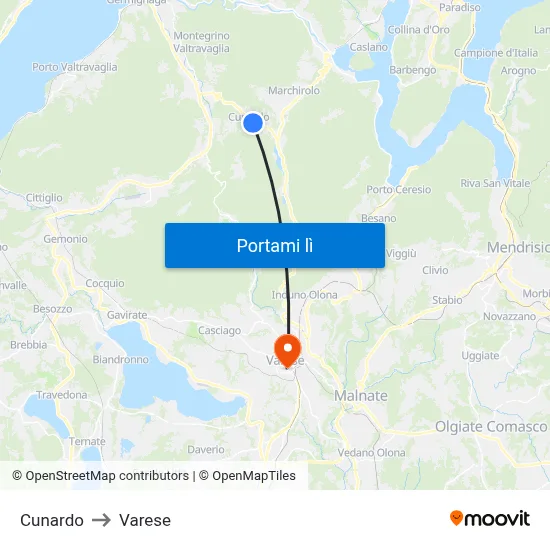 Cunardo to Varese map