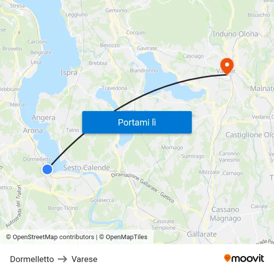 Dormelletto to Varese map