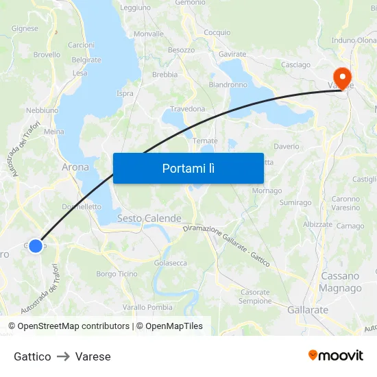 Gattico to Varese map