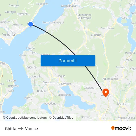 Ghiffa to Varese map
