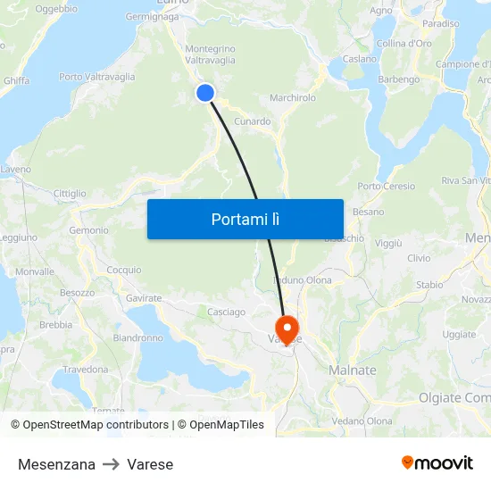 Mesenzana to Varese map