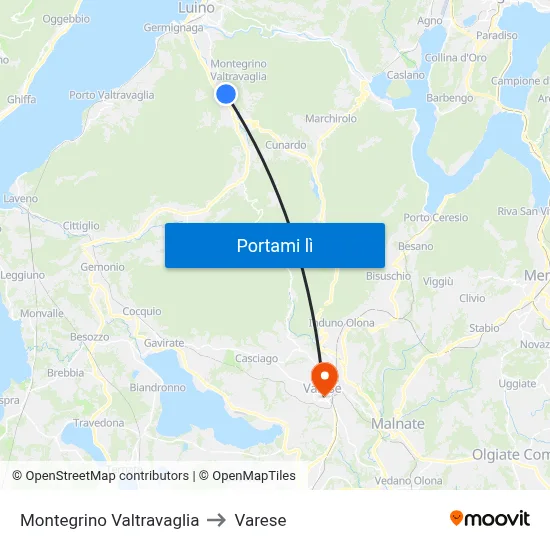 Montegrino Valtravaglia to Varese map