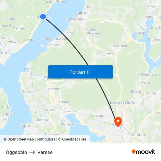 Oggebbio to Varese map