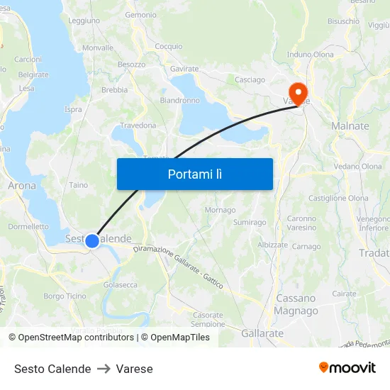 Sesto Calende to Varese map