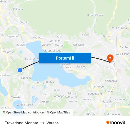 Travedona-Monate to Varese map