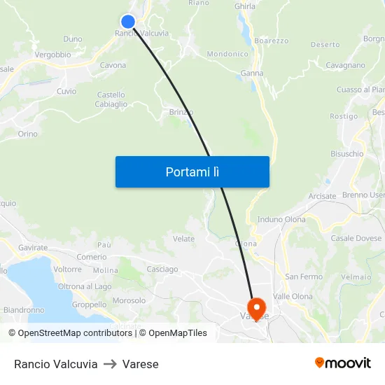 Rancio Valcuvia to Varese map