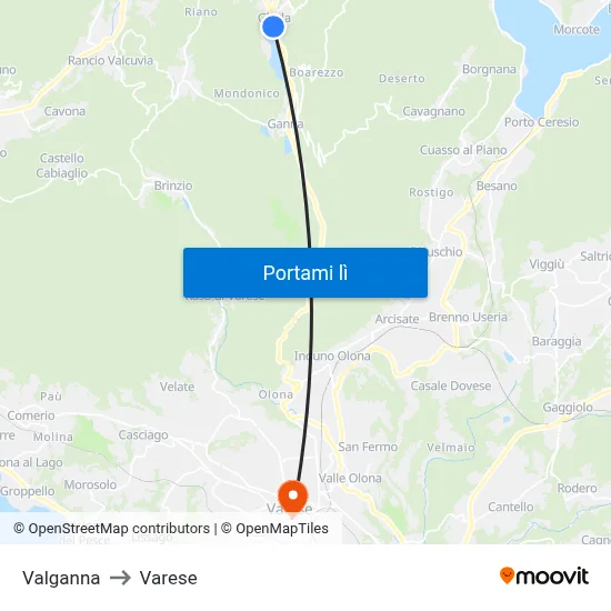 Valganna to Varese map