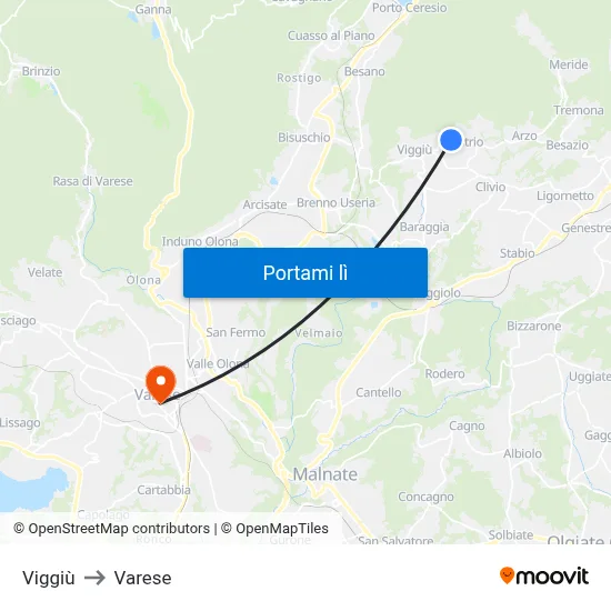 Viggiù to Varese map