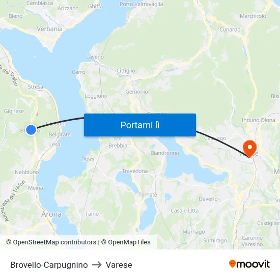 Brovello-Carpugnino to Varese map