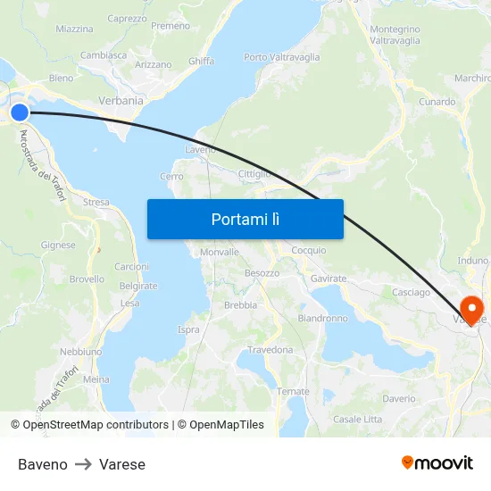 Baveno to Varese map