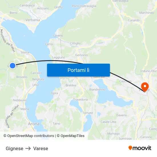 Gignese to Varese map