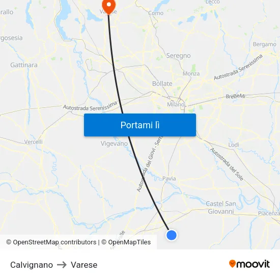 Calvignano to Varese map