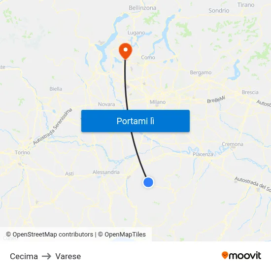 Cecima to Varese map