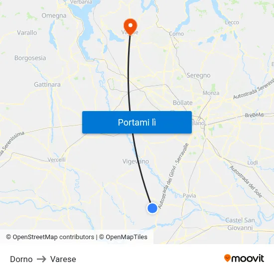 Dorno to Varese map