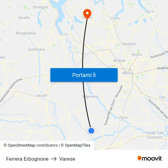 Ferrera Erbognone to Varese map