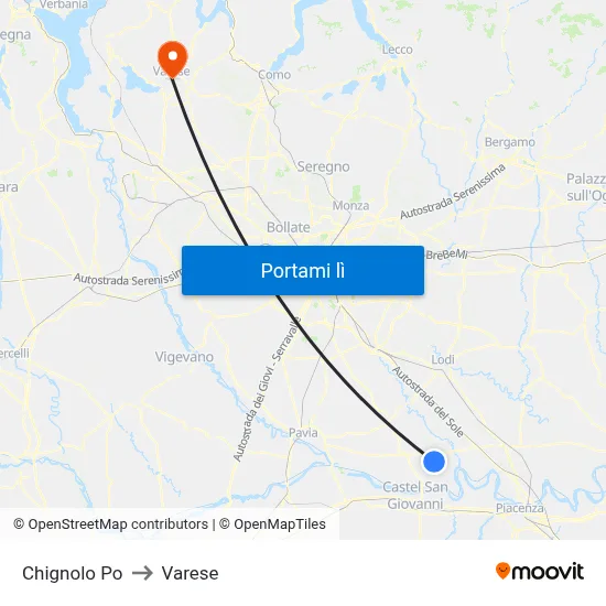 Chignolo Po to Varese map