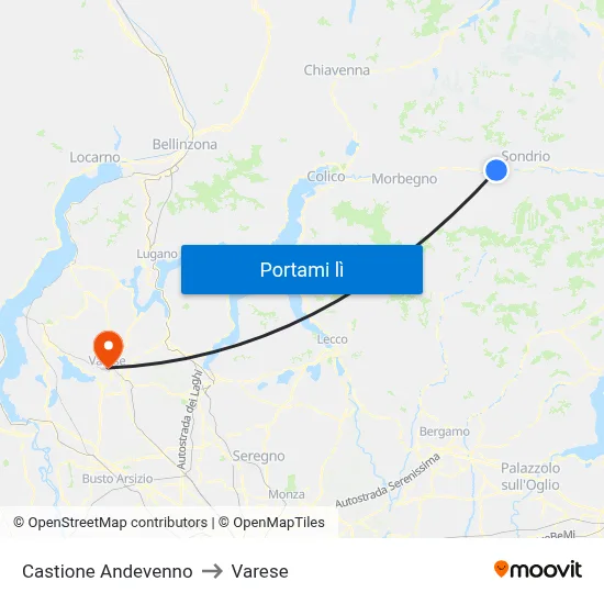 Castione Andevenno to Varese map