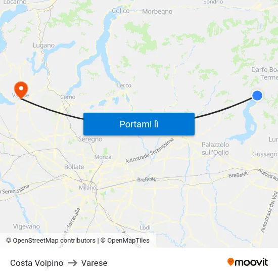 Costa Volpino to Varese map