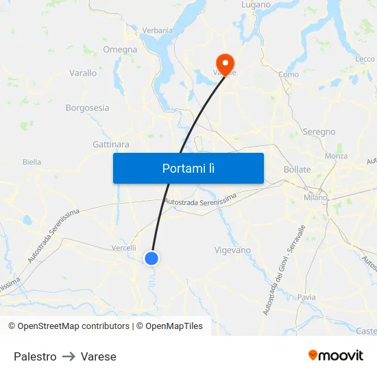 Palestro to Varese map