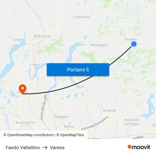 Faedo Valtellino to Varese map