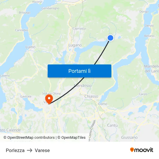 Porlezza to Varese map