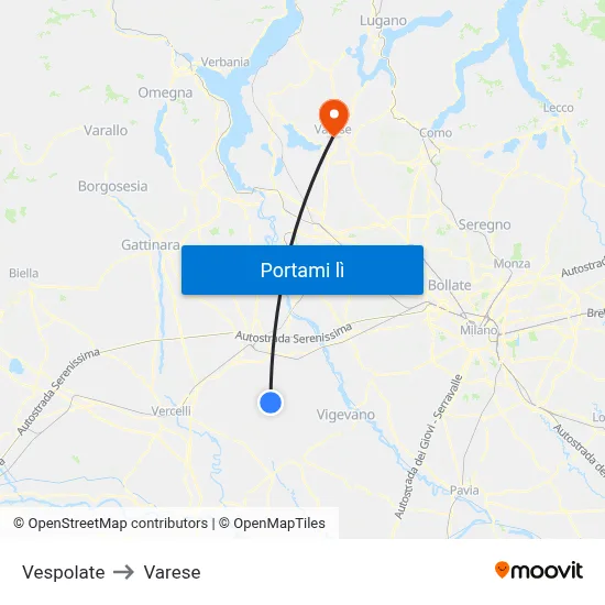 Vespolate to Varese map