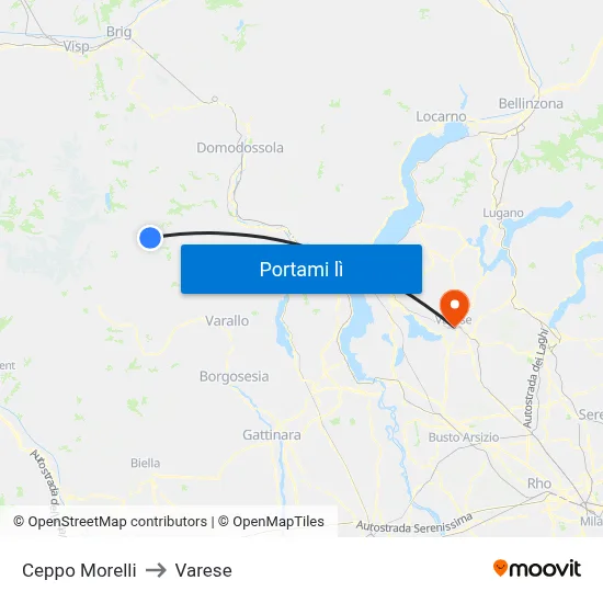 Ceppo Morelli to Varese map